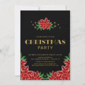 ブラックレッドポインセティシアクリスマスパーティー 招待状 (正面)