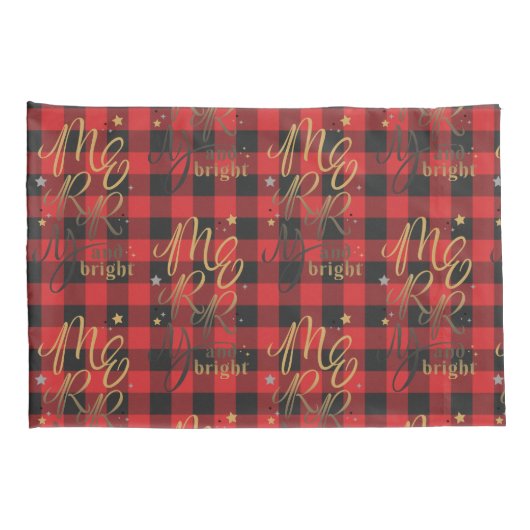 ブラックレッドメリーバッファローとブライト素朴プレイド 枕カバー (裏面-右)