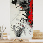 ブラックレッドモダン抽象芸術流体アート ポスター (キッチン)