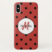 ブラックレッドラディバグ水玉模様名とモノグラム Case-Mate iPhoneケース (裏面)