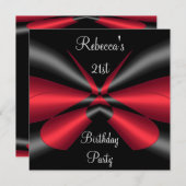 ブラックレッドリボン 21歳 エレガント バースデーパーティー 招待状 (正面/裏面)