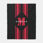 ブラックレッドレーシングカーストライプモノグラム フリースブランケット (正面)