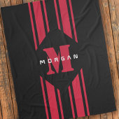 ブラックレッドレーシングカーストライプモノグラム フリースブランケット