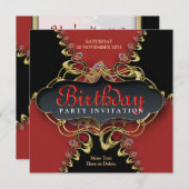 ブラックレッドレースエキゾチック誕生日パーティーの招待 招待状 (正面/裏面)