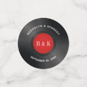 ブラックレッドロックアンドロールモノグラム名ビニールレコード コンフェッティ (スモール正面)