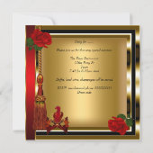 ブラックレッドローズ金ゴールド仮装パーティーマスク 招待状 (裏面)