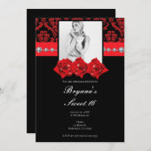 ブラックレッドローゼダマスクスウィート16フォト招待状 招待状 (正面/裏面)
