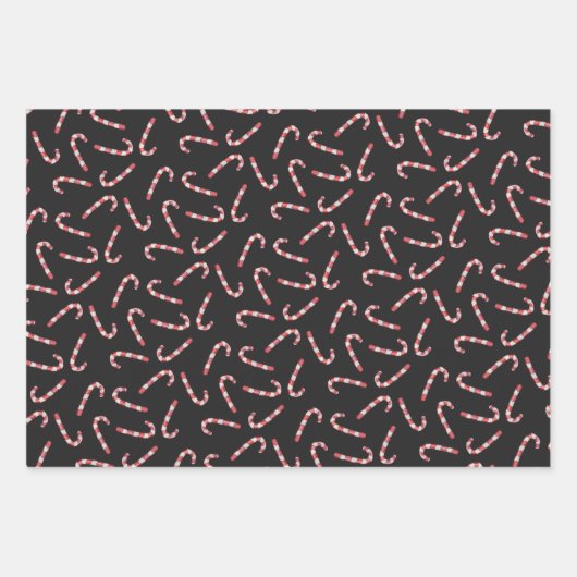 ブラックレッド伝統的キャンディーケーンヴィンテージクリスマス ラッピングペーパーシート (正面)