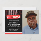 ブラックレッド写真96th誕生日招待状メンズ 招待状 (正面)