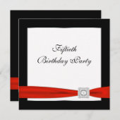 ブラックレッド女性50thバースデーパーティー 招待状 (正面/裏面)
