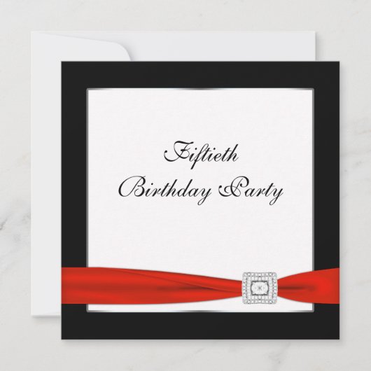ブラックレッド女性50thバースデーパーティー 招待状 (正面)