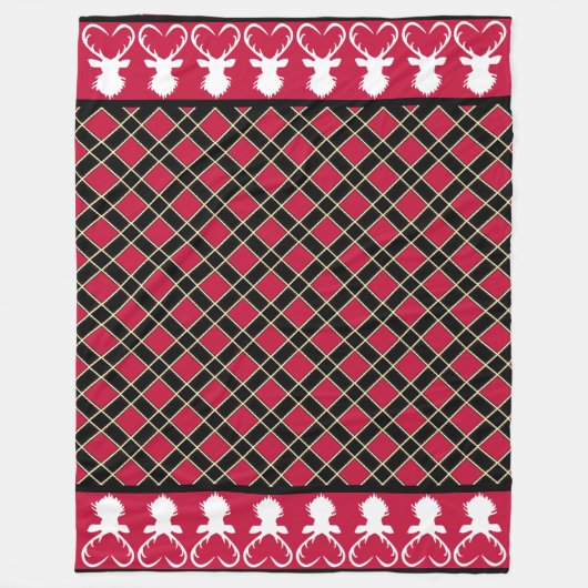 ブラックレッド市松模様に&トナーデナシルエット フリースブランケット (正面)