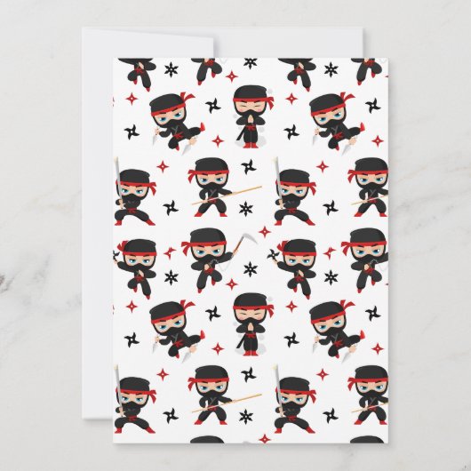 ブラックレッド忍者ウォリアー誕生日ボーイ招待状 招待状 (裏面)