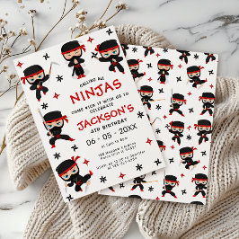 ブラックレッド忍者ウォリアー誕生日ボーイ招待状 招待状