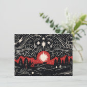 ブラックレッド抽象芸術ランドスケープクリスマスナイトスカイ シーズンカード (スタンド正面)