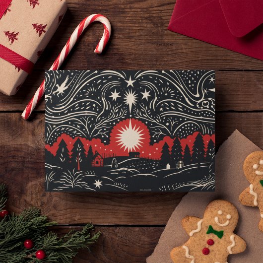 ブラックレッド抽象芸術ランドスケープクリスマスナイトスカイ シーズンカード