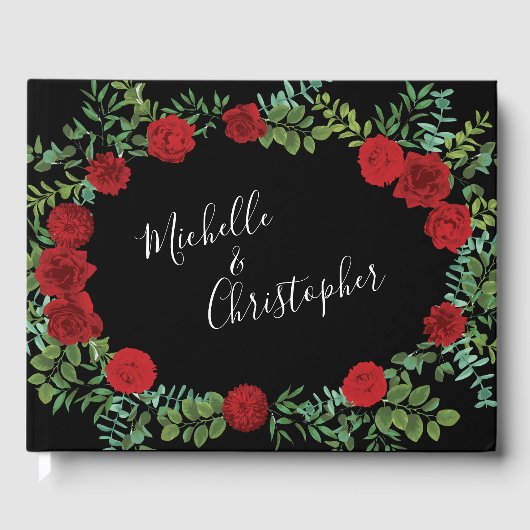 ブラックレッド結婚ゴシックバラ ゲストブック (正面)