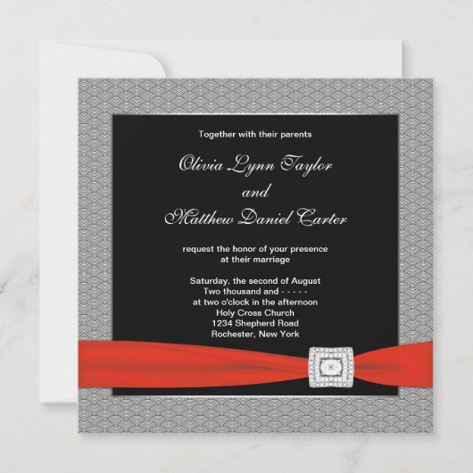 ブラックレッド結婚ブラック 招待状 (正面)