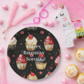 ブラックレッド金ゴールドグラムカップケーキ誕生日 ペーパープレート (パーティー)