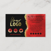 ブラックレッド金ゴールドグリッターフォイルエーゲートありがとう 名刺 (裏面)