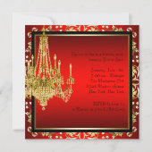 ブラックレッド金ゴールドシャンデリア誕生日パーティー 招待状 (裏面)
