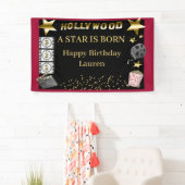 ブラックレッド金ゴールドハリウッドAスターは生まれ誕生日 横断幕 (インサイチュ)