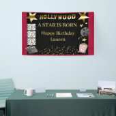 ブラックレッド金ゴールドハリウッドAスターは生まれ誕生日 横断幕 (トレードショー)