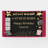 ブラックレッド金ゴールドハリウッドAスターは生まれ誕生日 横断幕 (横)