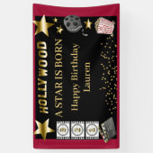 ブラックレッド金ゴールドハリウッドAスターは生まれ誕生日 横断幕 (縦)