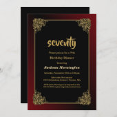 ブラックレッド金ゴールドフレーム70th誕生日ディナー 招待状 (正面/裏面)