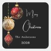 ブラックレッド金ゴールドボーブルクラシッククリスマス スクエアシール (正面)