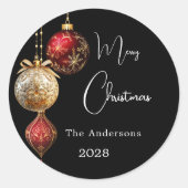 ブラックレッド金ゴールドボーブルクラシッククリスマス ラウンドシール (正面)