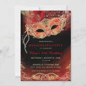 ブラックレッド金ゴールドマスカレード招待状 招待状 (正面)
