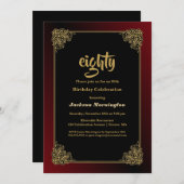 ブラックレッド金ゴールド80誕生祝い 招待状 (正面/裏面)
