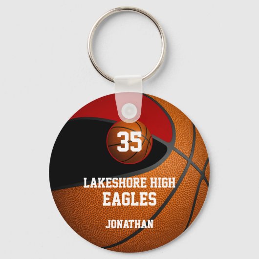 ブラックレッド・スクールカラー男子バスケットボールチーム キーホルダー (正面)