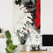 ブラックレッド モダン アブストラクト フルイド アート ポスター (ホームオフィス)