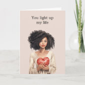 ブラックレディハート電球が私の人生を照らす カード (正面)