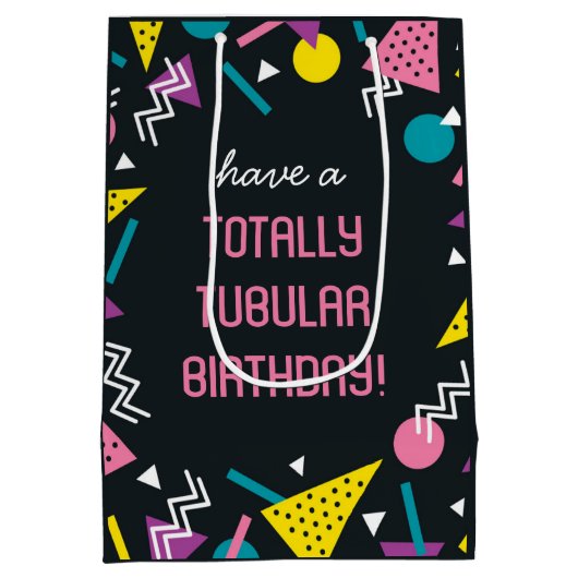 ブラックレトロおもしろい80sスラング誕生日抱き枕 ミディアムペーパーバッグ (裏面)