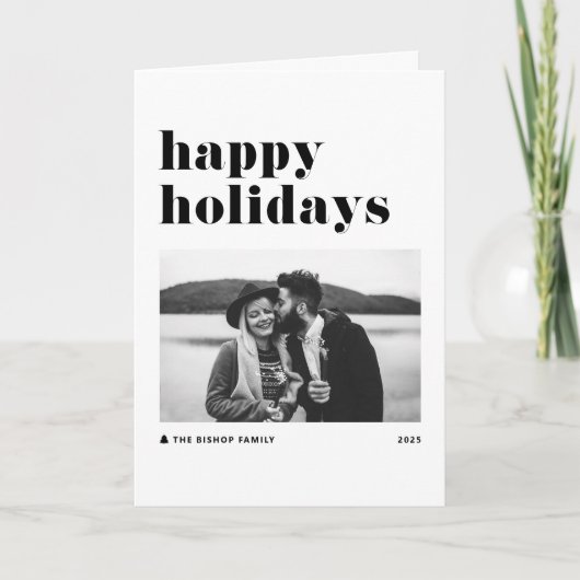 ブラックレトロはっきりしたタイポグラフィフォトハッピーホリデイズ シーズンカード (正面)