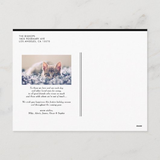 ブラックレトロはっきりしたタイポグラフィフォトメリークリスマス シーズンポストカード (裏面)