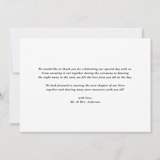 ブラックレトロはっきりしたタイポグラフィフォト結婚ズ サンキューカード (裏面)