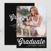 ブラックレトロはっきりしたタイポグラフィ写真卒業 招待状 (正面/裏面)