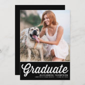 ブラックレトロはっきりしたタイポグラフィ写真卒業 案内状 (正面/裏面)