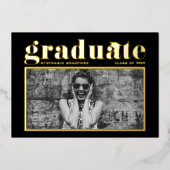 ブラックレトロはっきりしたタイポグラフィ写真卒業 箔招待状 (正面)