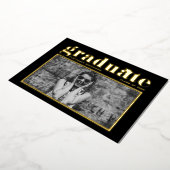 ブラックレトロはっきりしたタイポグラフィ写真卒業 箔招待状 (回転した状態)