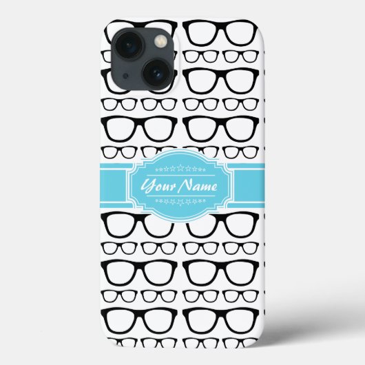 ブラックレトロギークグラスアクアパーソナライズされた名 Case-Mate iPhoneケース (裏面)