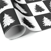 ブラックレトロクリスマスツリーブラックタータンチェックプレイド ラッピングペーパー (ロールコーナー)