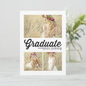 ブラックレトロスクリプト3枚の写真卒業 招待状 (スタンド正面)