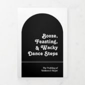 ブラックレトロスクリプトBoho Arch写真QRコード結婚s 三つ折り招待状 (カバー)