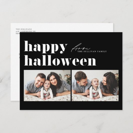ブラックレトロタイポグラフィハッピーハローウィン2枚 シーズンポストカード (正面/裏面)